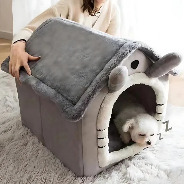 Enclosed Plush Pet House Bed
